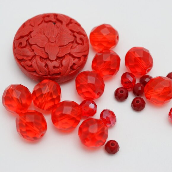 Genuine Cinnabar, Czech Glass & Crystal Bead Lot - Shades of Red - BEADLOT63 - Picture 1 of 5